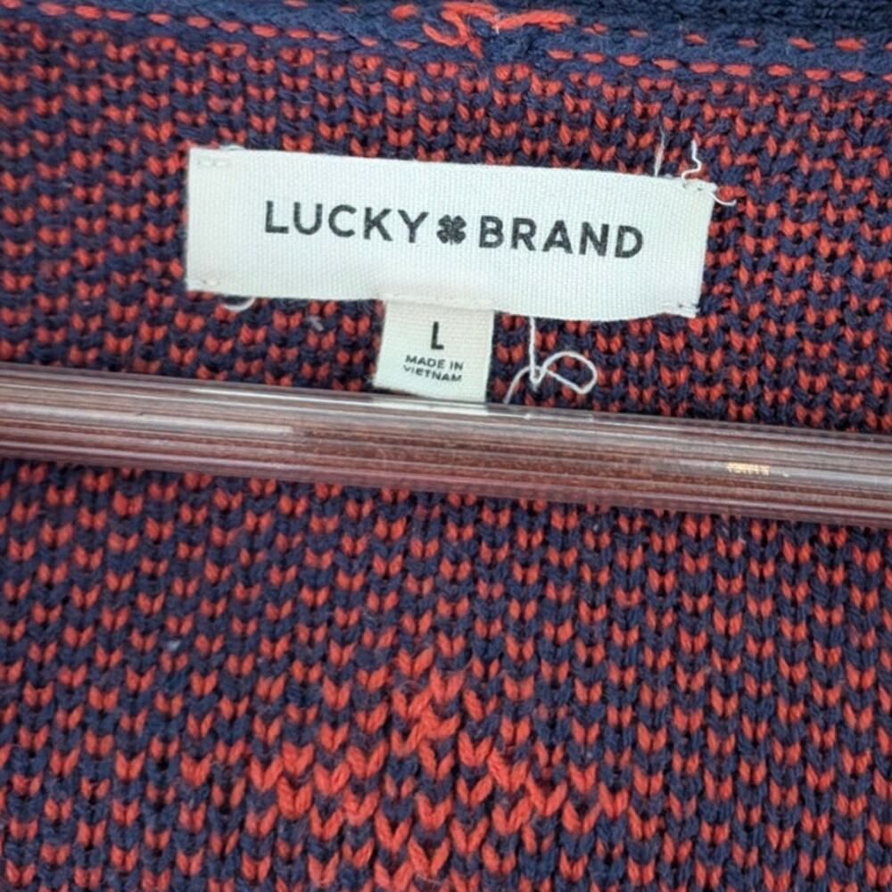 Lucky Brand Southwestern Open Front Cardigan Navy Orange Cotton Blend Size L - Picture 4 of 6